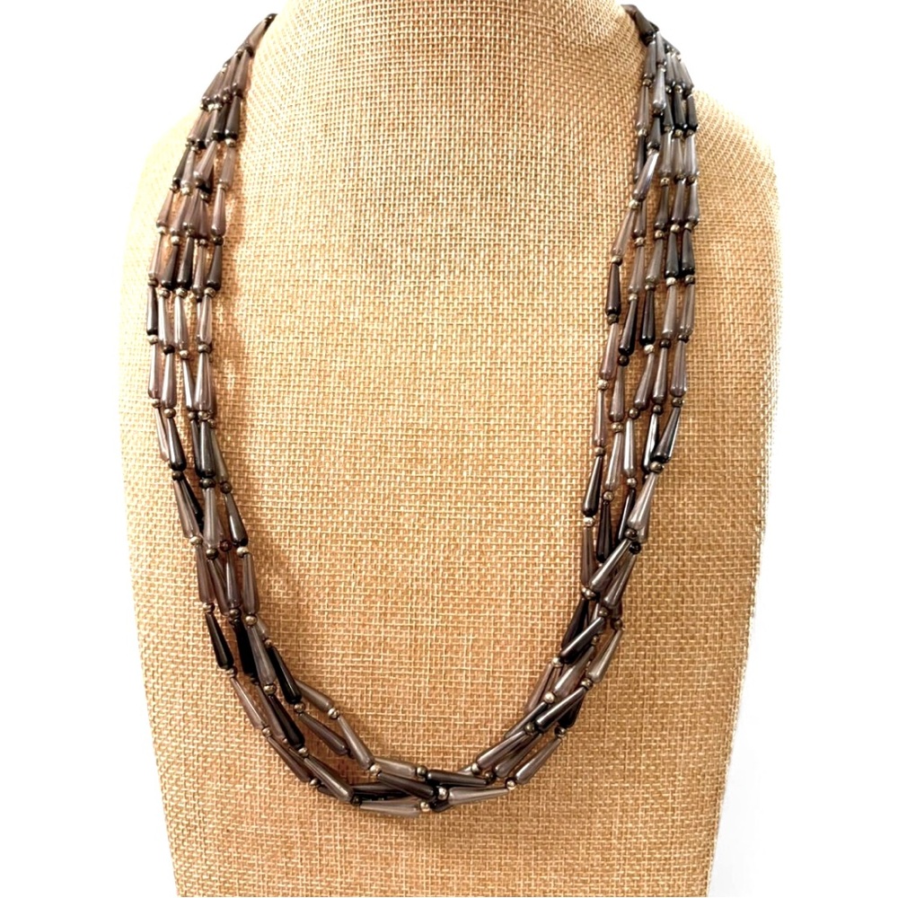 Multi strand acrylic bead shades of gray necklace